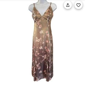 WAYF brown satin shimmer floral cocktail babydoll dress cottagecore NWT new